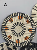 Black & White Woven wall basket decor set 6, Woven African Wall Baskets, Boho Wall Baskets, Basket Wall Hanging, Bohemian Wall Decor