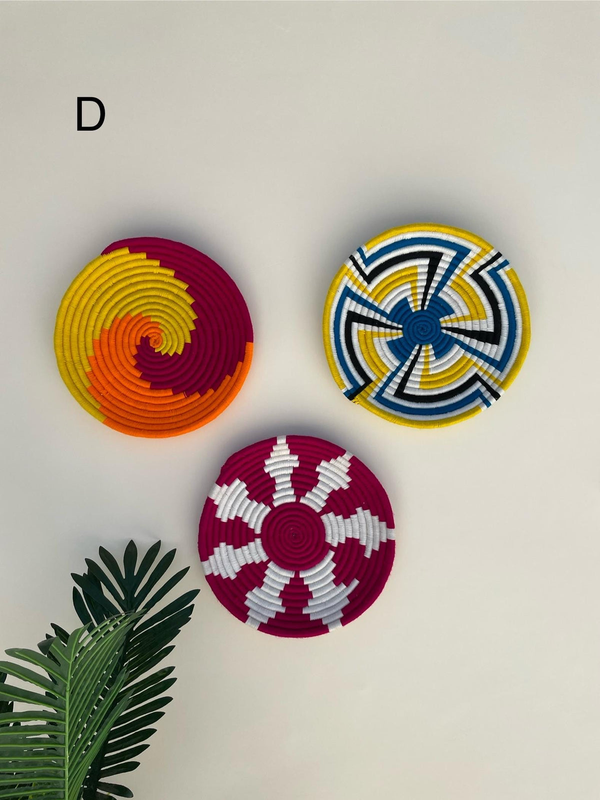 Set of 3 Handwoven Wall Baskets - Tribal Design Wall Hangings - Colorful Boho Wall Decor