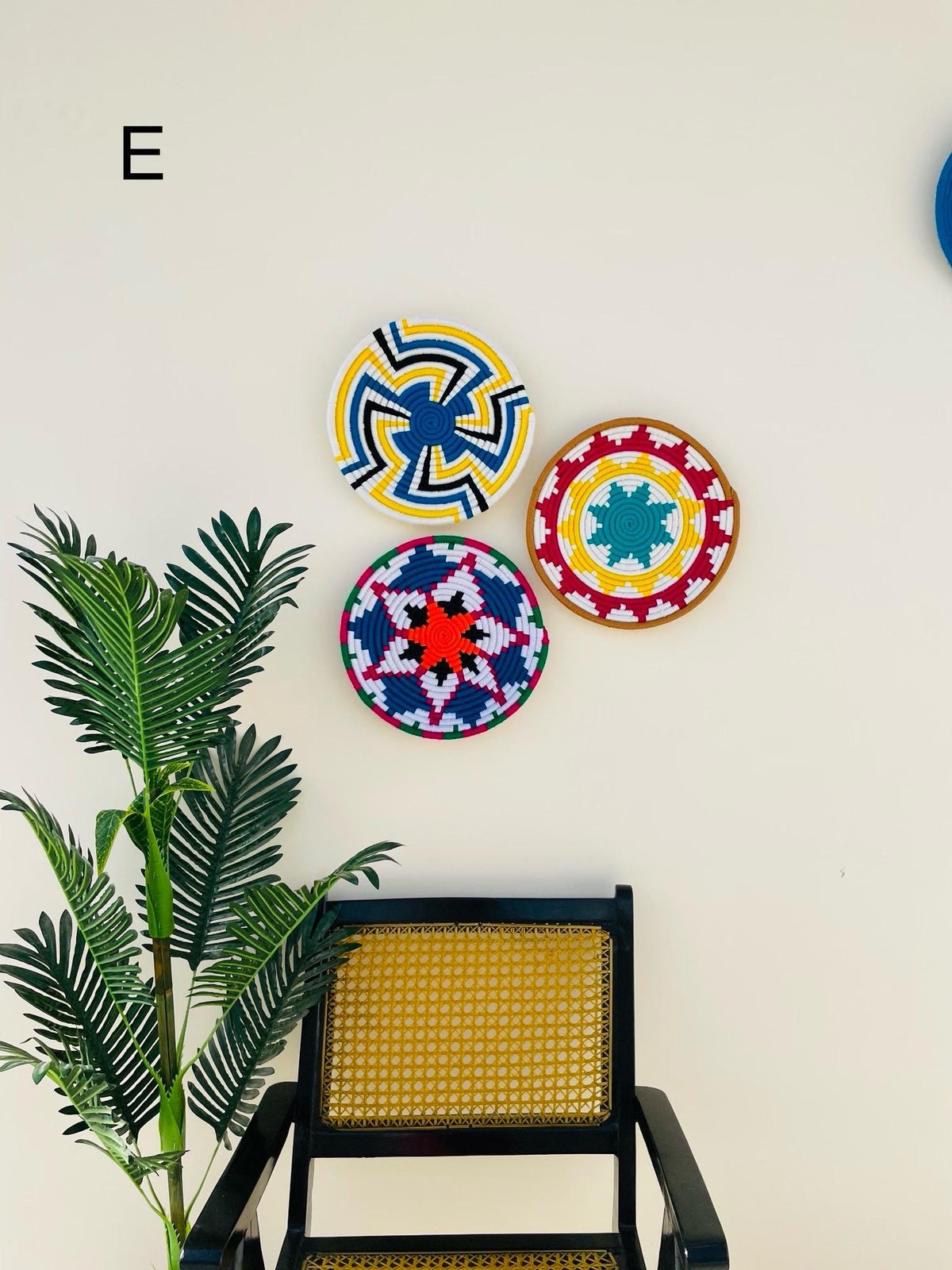 Set of 3 Handwoven Wall Baskets - Tribal Design Wall Hangings - Colorful Boho Wall Decor