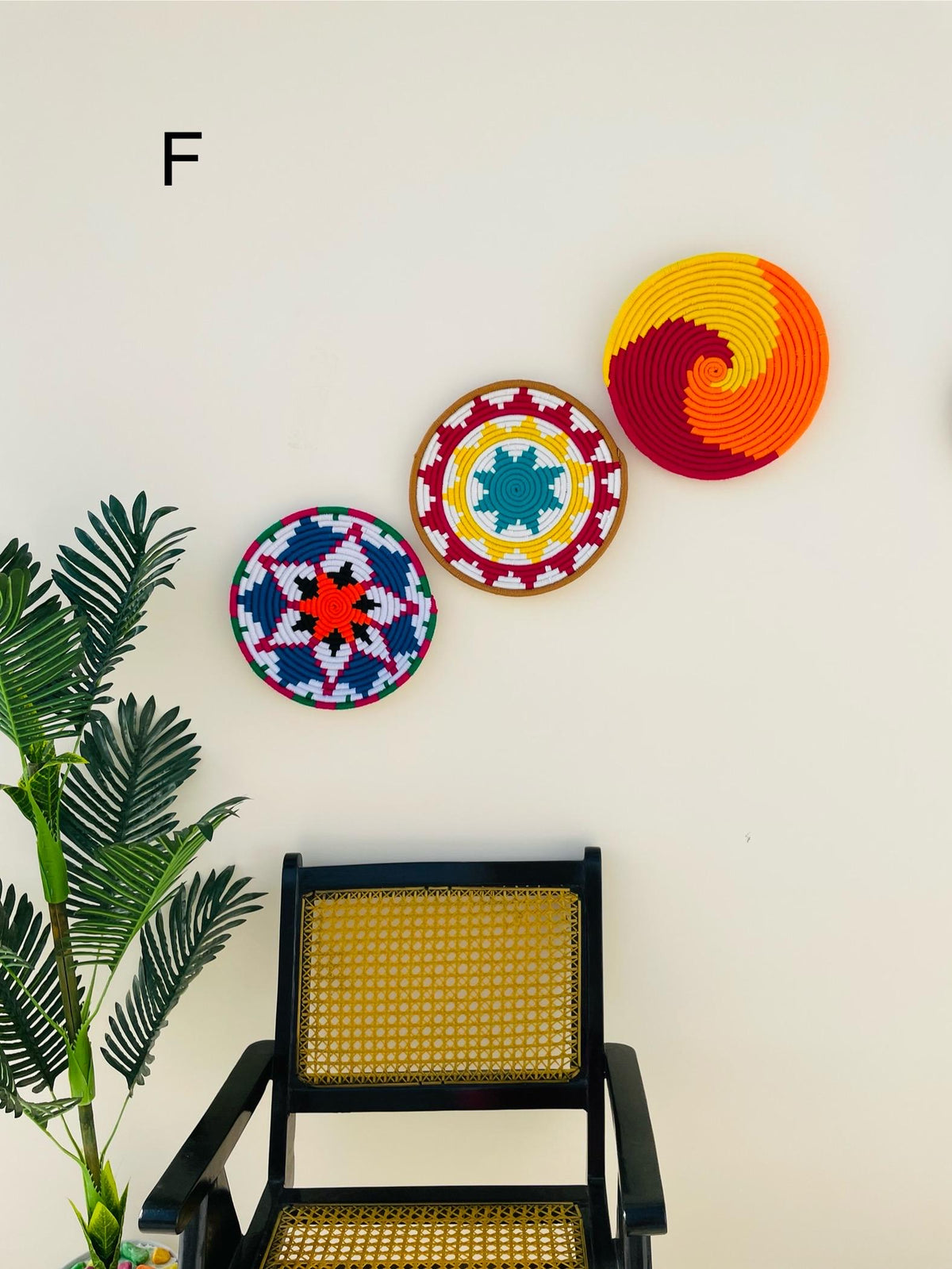 Set of 3 Handwoven Wall Baskets - Tribal Design Wall Hangings - Colorful Boho Wall Decor