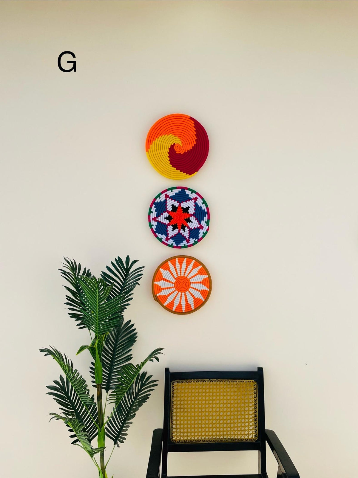 Set of 3 Handwoven Wall Baskets - Tribal Design Wall Hangings - Colorful Boho Wall Decor