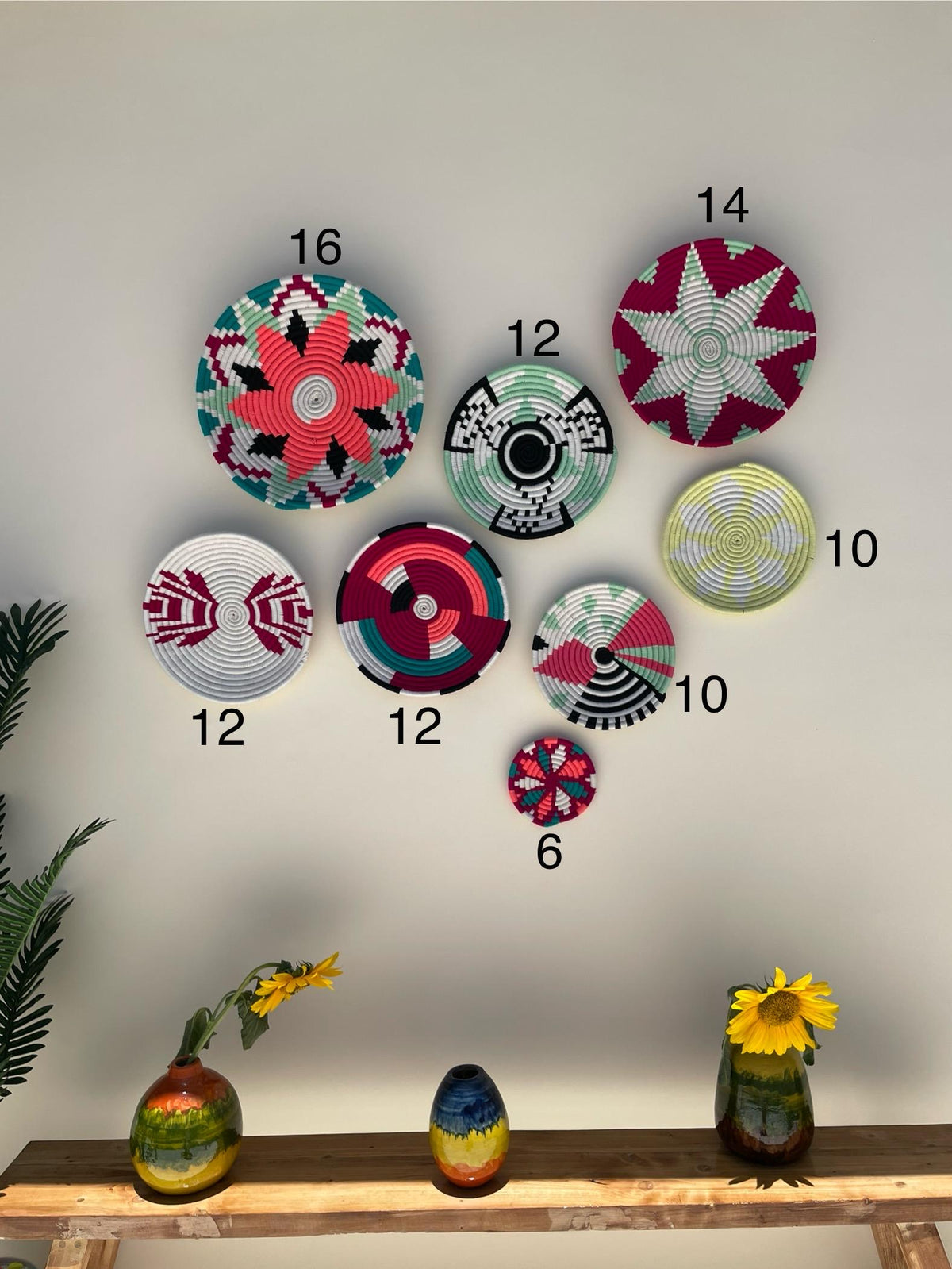 Set of 8 African Wall Baskets: Colorful Boho Wall Decor