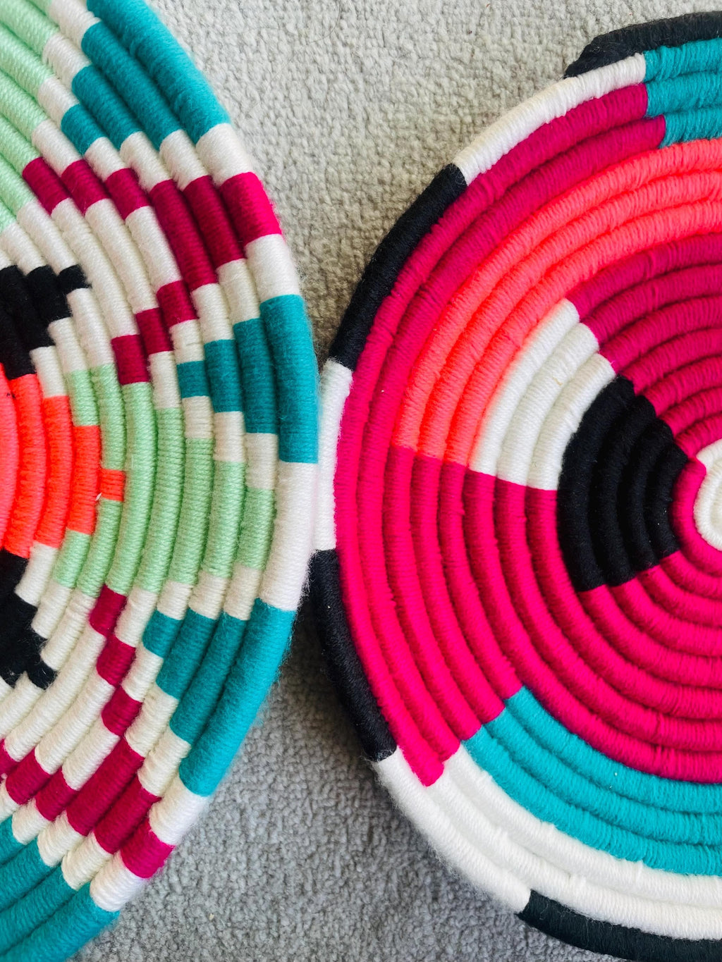 Green African Wall Basket Set: Boho Woven Wall Art Hangings