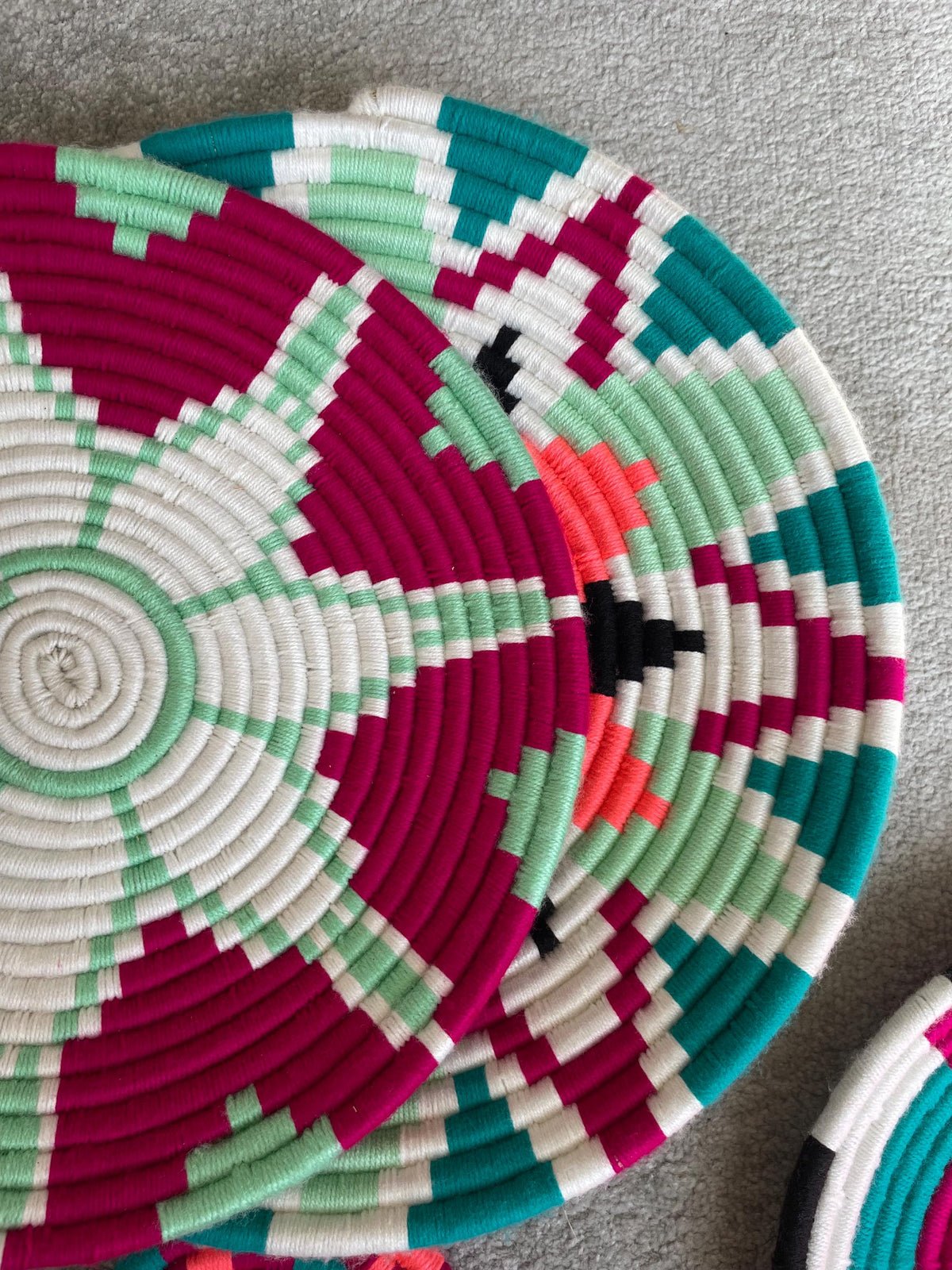 Green African Wall Basket Set: Boho Woven Wall Art Hangings
