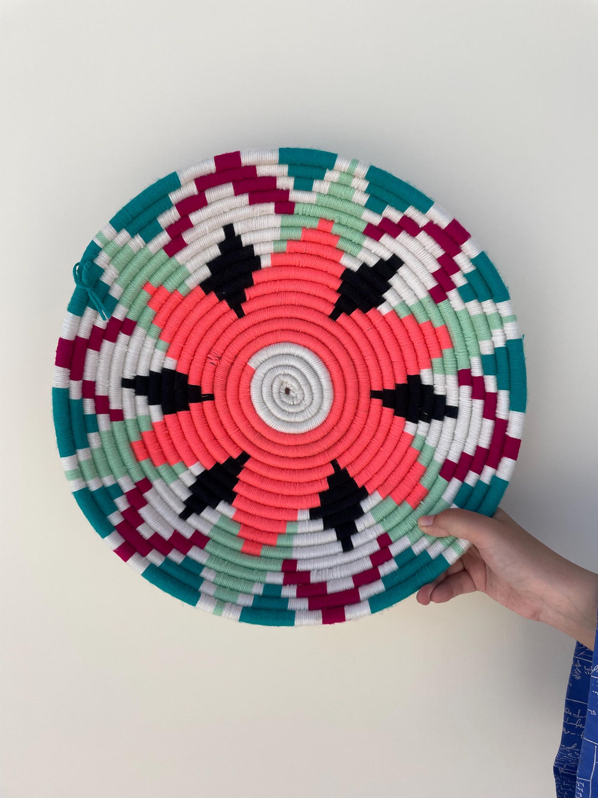 Green African Wall Basket: Boho Woven wall art, Ethnic Decor