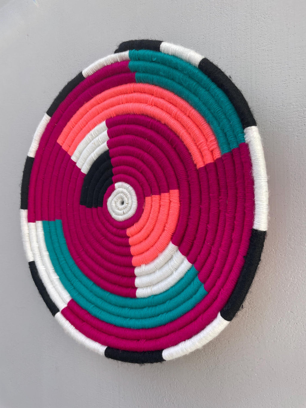 Woven Pink Wall Basket: Boho Wall Baskets, Basket Wall Art, Colorful Wall Hanging, Wall Decor Basket, African Wall Basket Set, (14/12 inch)