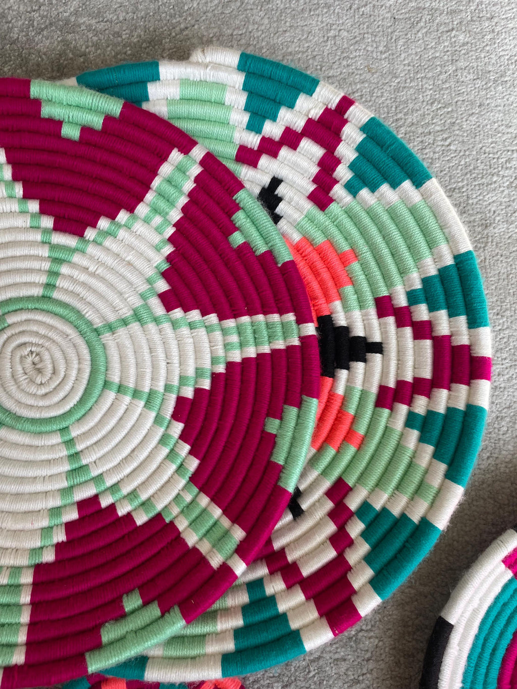 Woven Pink Wall Basket: Boho Wall Baskets, Basket Wall Art, Colorful Wall Hanging, Wall Decor Basket, African Wall Basket Set, (14/12 inch)
