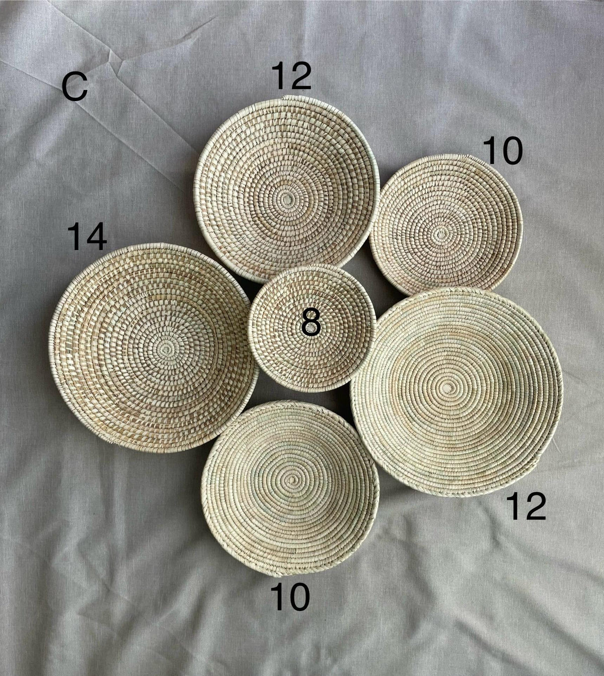 Handwoven neutral Wall basket set of 6, boho wall hanging baskets, woven African decorative baskets, seagrass baskets, bohemian wall decor