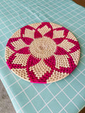Pink Woven Placemats: Round Boho Table Mat, Natural Fiber