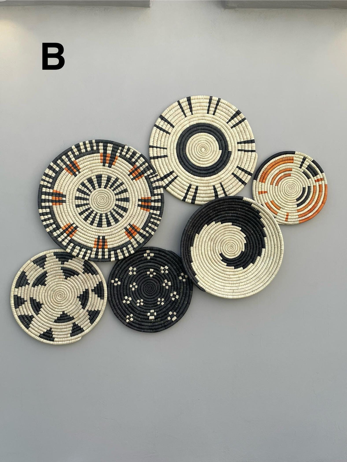 Black & White Woven wall basket decor set 6, Woven African Wall Baskets, Boho Wall Baskets, Basket Wall Hanging, Bohemian Wall Decor