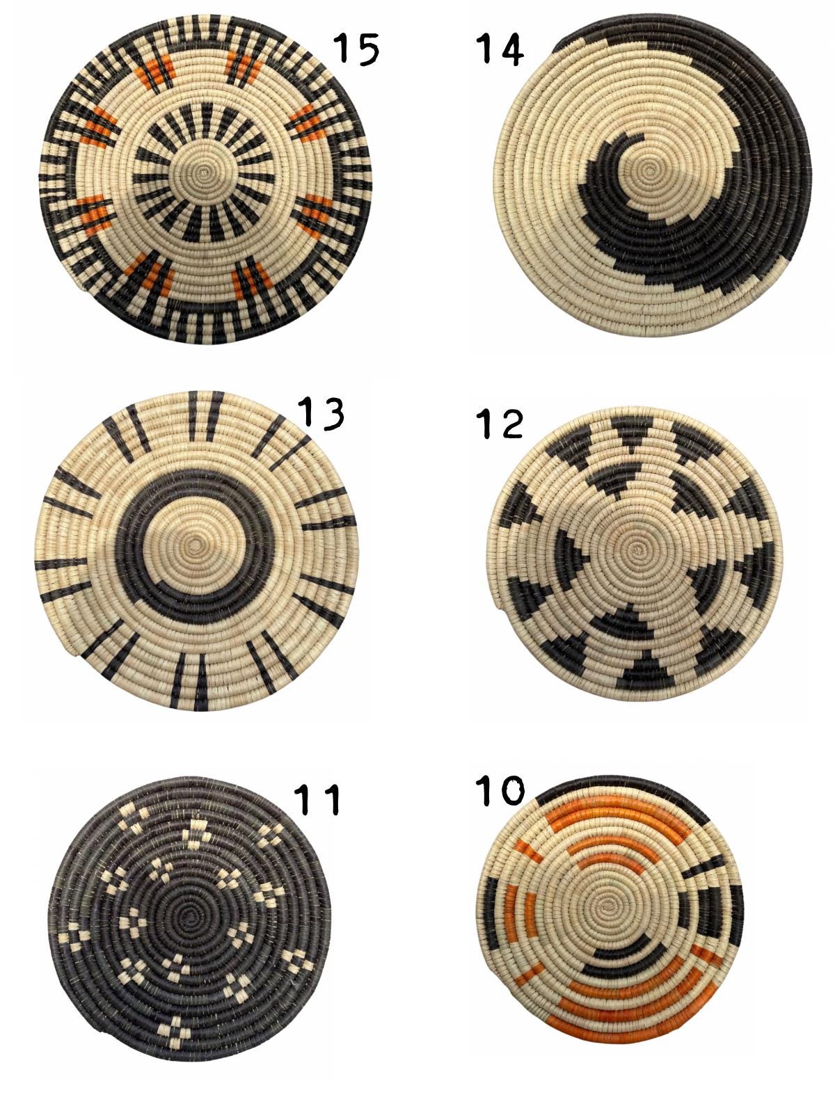 Black & White Woven wall basket decor set 6, Woven African Wall Baskets, Boho Wall Baskets, Basket Wall Hanging, Bohemian Wall Decor