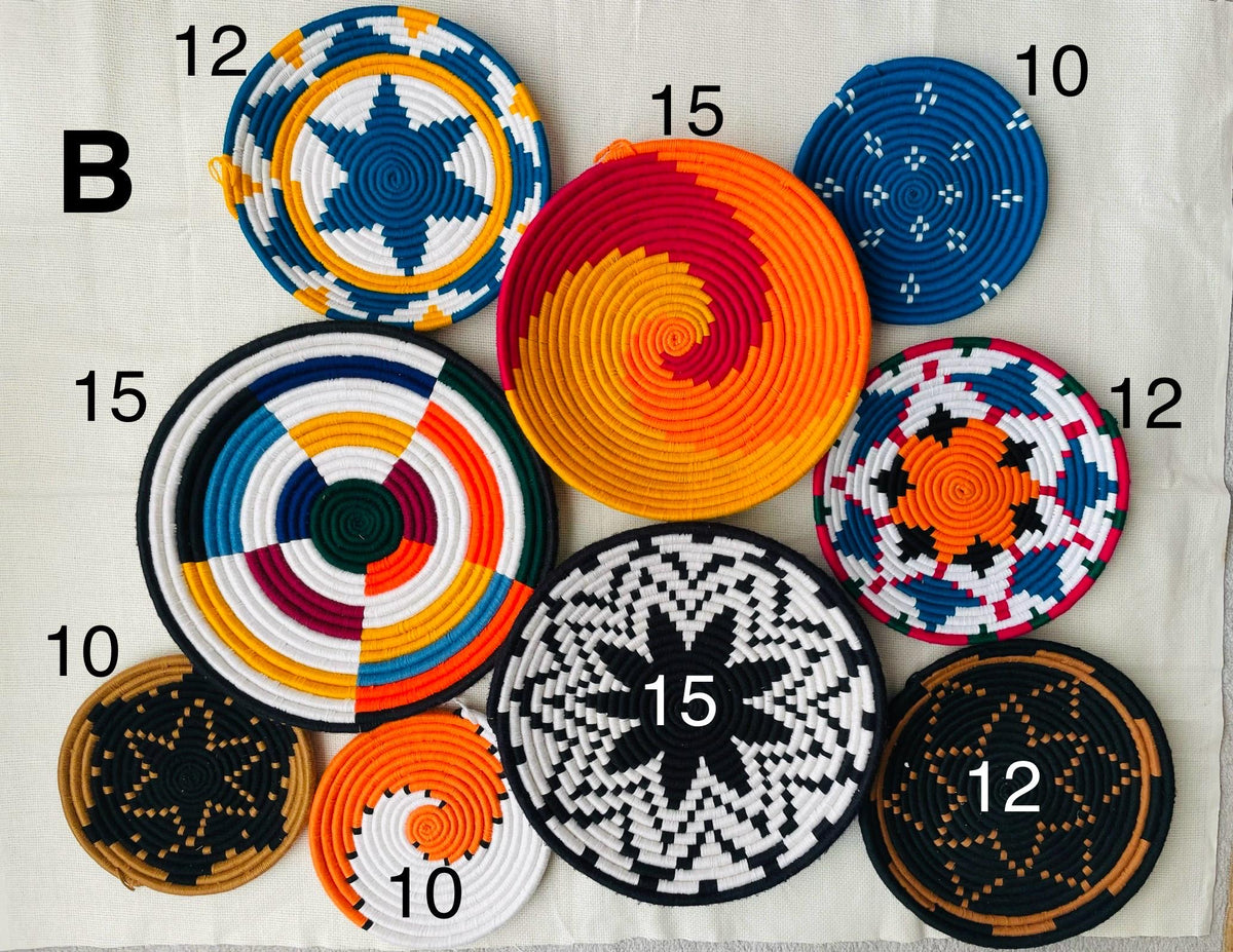 Set Of Nine Handwoven Wall Baskets, Colorful Wall Art, Wall Hanging Plates, Wall Decor, Boho Wall Basket, African Baskets, Sea Grass Baskets