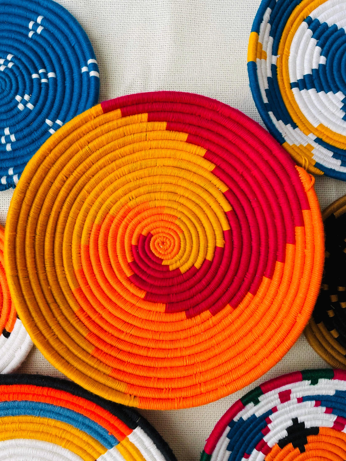 Set Of Nine Handwoven Wall Baskets, Colorful Wall Art, Wall Hanging Plates, Wall Decor, Boho Wall Basket, African Baskets, Sea Grass Baskets