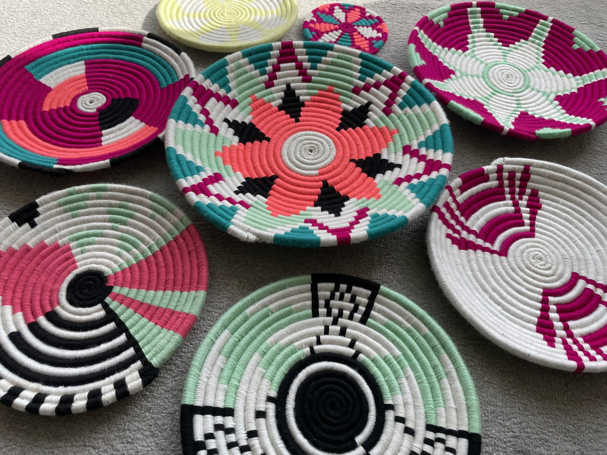 Set of 8 African Wall Baskets: Colorful Boho Wall Decor