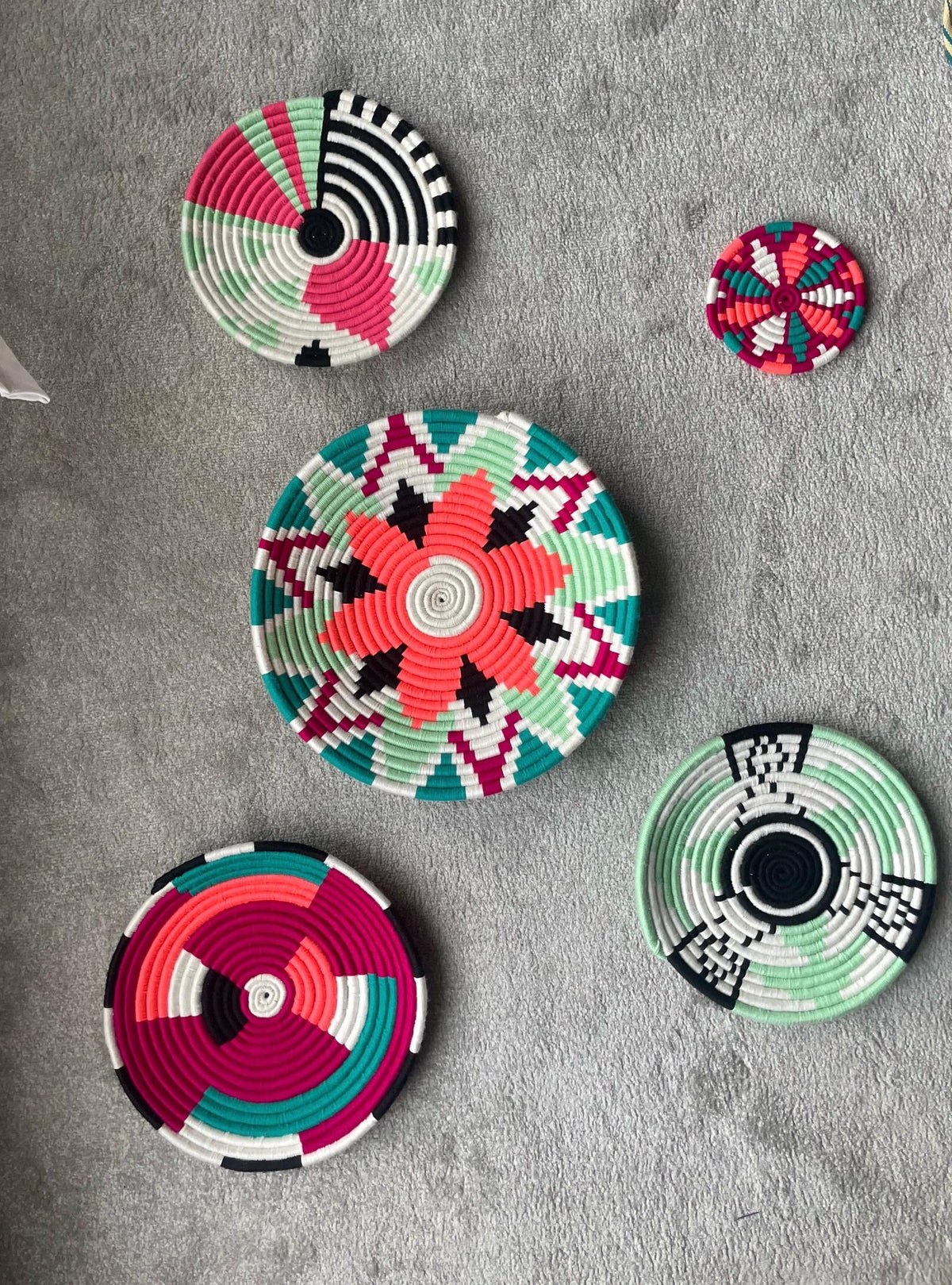 Set of 8 African Wall Baskets: Colorful Boho Wall Decor