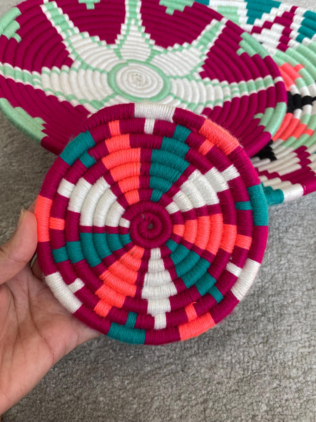 Green African Wall Basket Set: Boho Woven Wall Art Hangings