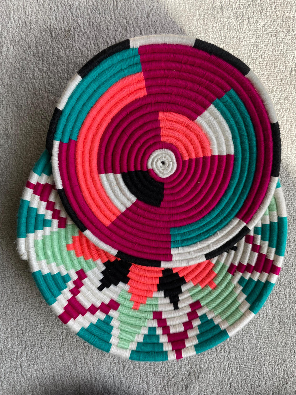 Green African Wall Basket Set: Boho Woven Wall Art Hangings