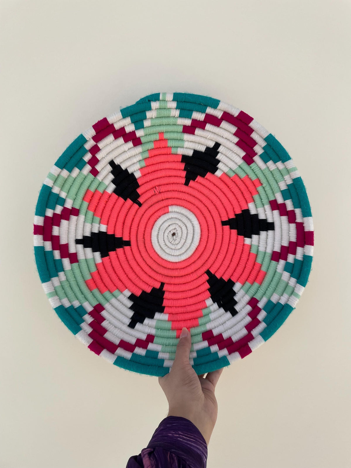Green African Wall Basket: Boho Woven wall art, Ethnic Decor