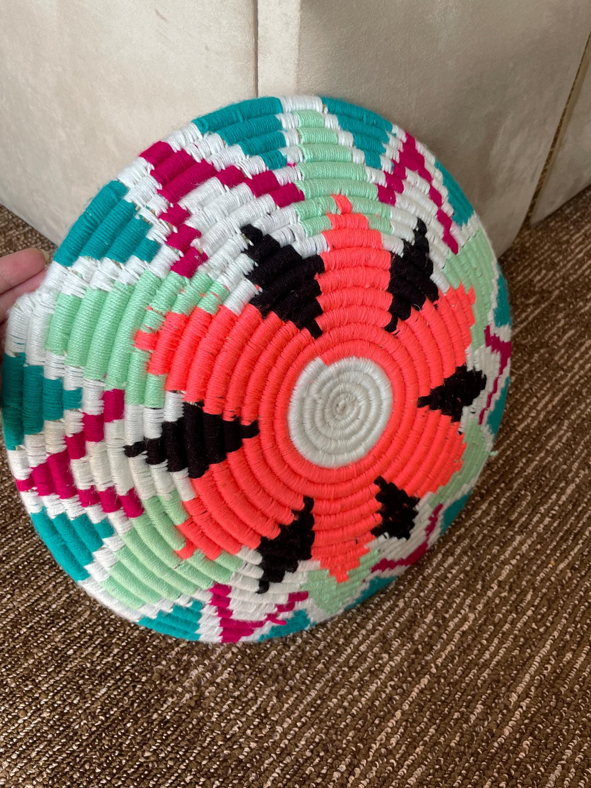 Green African Wall Basket: Boho Woven wall art, Ethnic Decor