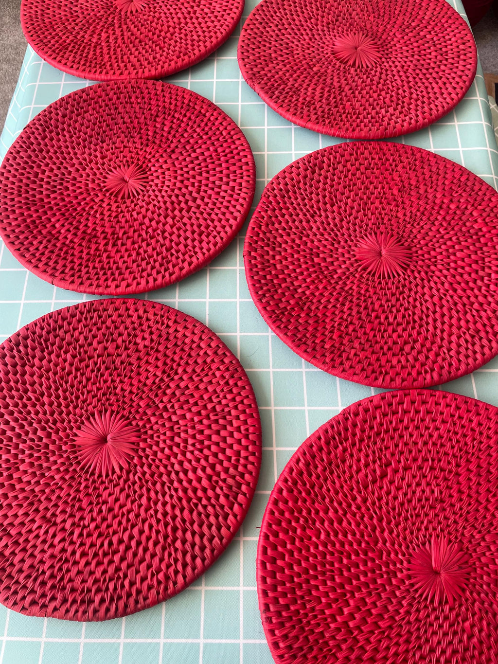 Red Woven Christmas Placemats: Farmhouse Holiday Table Decor