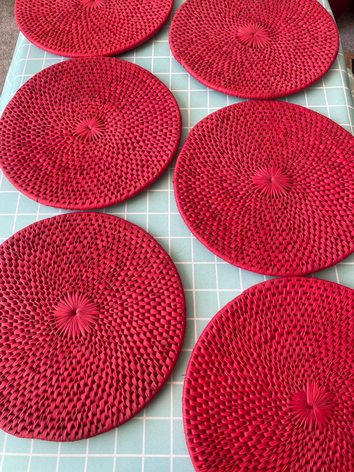Red Woven Christmas Placemats: Farmhouse Holiday Table Decor