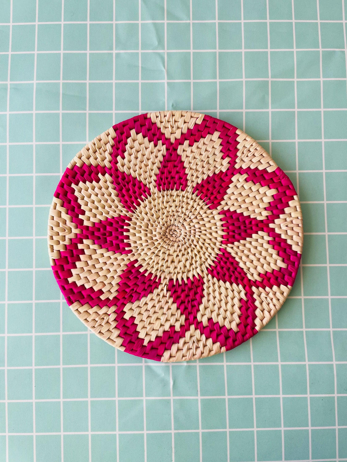 Pink Woven Placemats: Round Boho Table Mat, Natural Fiber