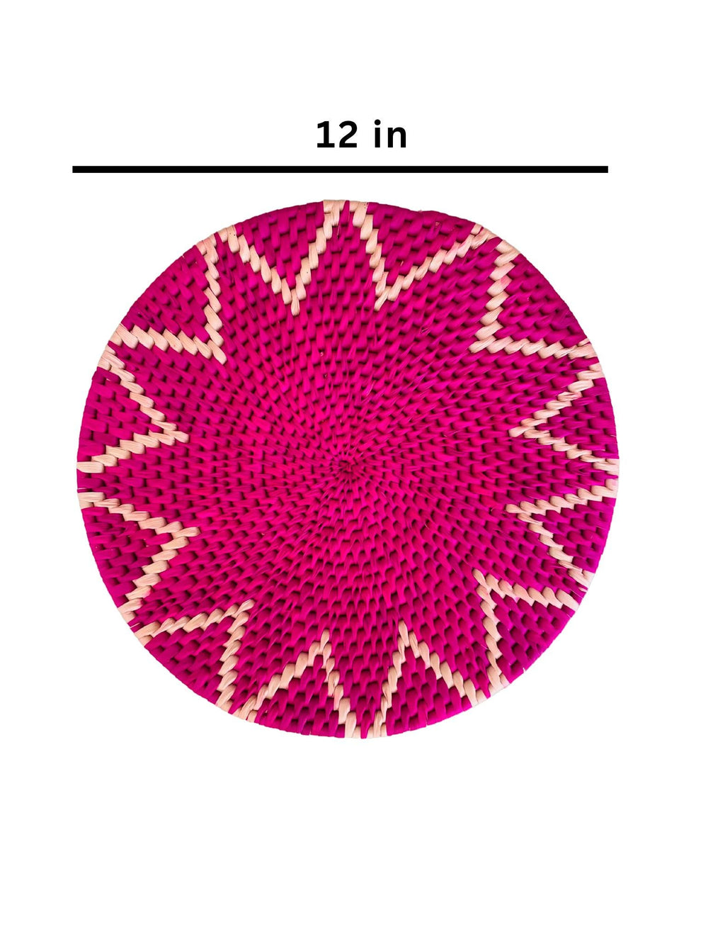 Woven Placemats Set of 2-12 – Hot Pink Fuchsia Boho Round Wedding Party Placemats, Heat Resistant Dining Table Mats, Bohemian Table Decor