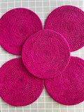 Hot Pink Round Placemats Set Of 6, Woven Placemats, Boho Fuchsia Placemat, Made With Palm Fiber & Seagrass, Bohemian Dining Table Decor