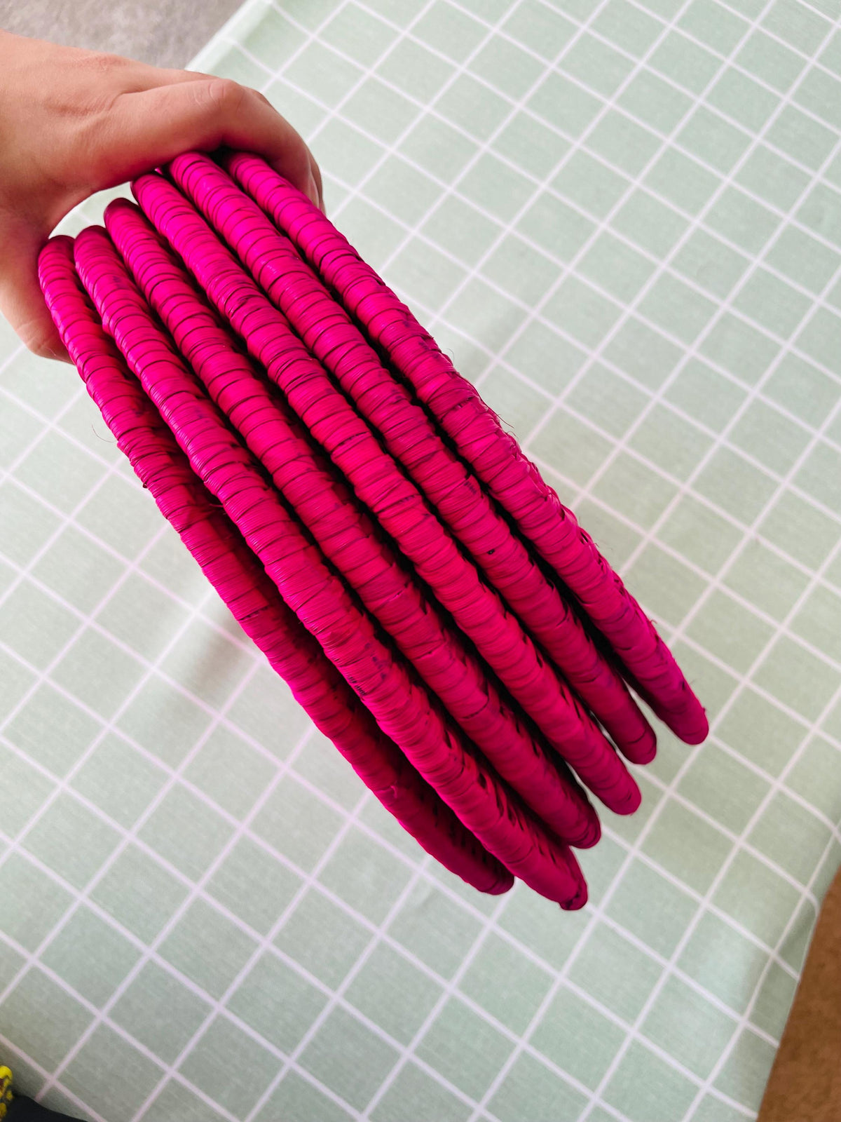 Hot Pink Round Placemats Set Of 6, Woven Placemats, Boho Fuchsia Placemat, Made With Palm Fiber & Seagrass, Bohemian Dining Table Decor