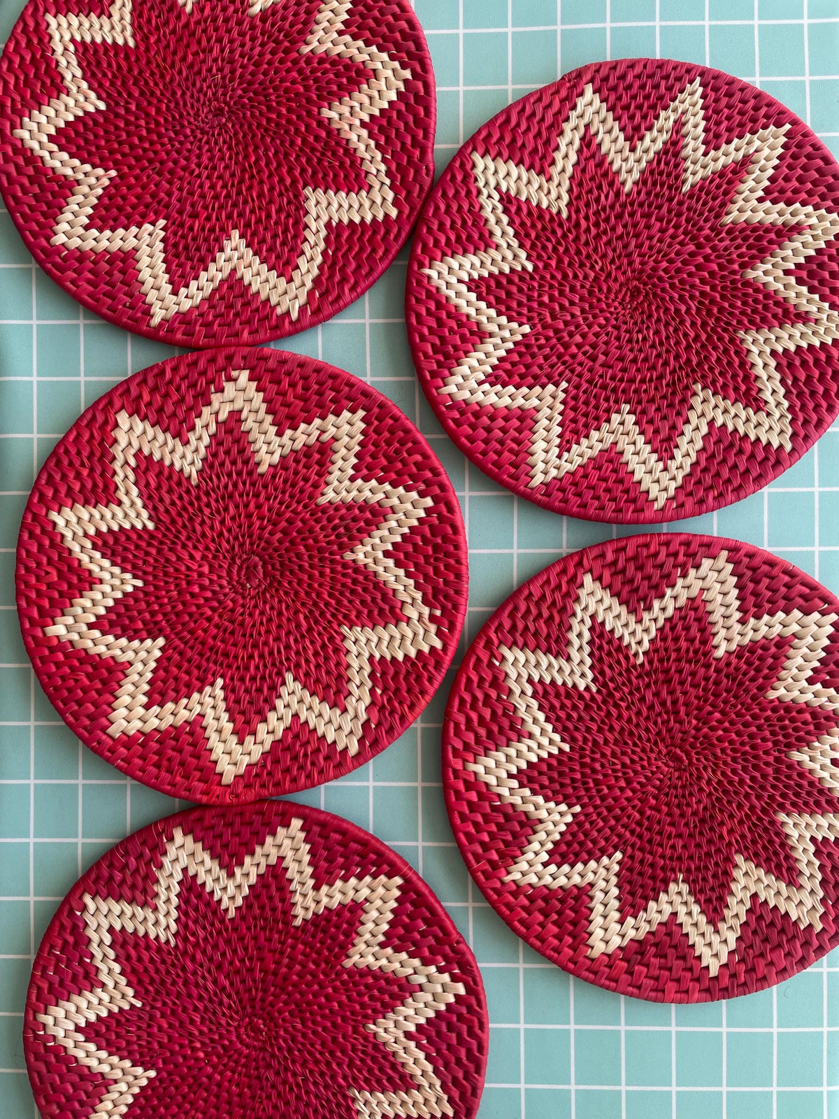 Christmas Red Placemats: Woven Holiday Table Decor (12 inches)