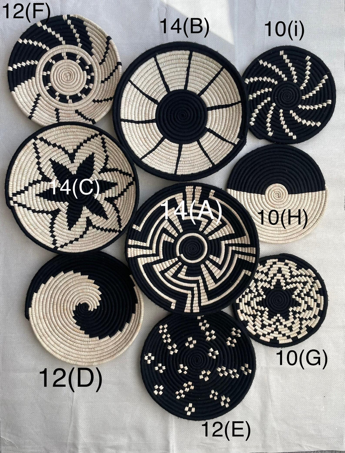 Boho Wall Baskets Set 9, Hand Woven African Basket Wall Decor, Black & White Wicker Seagrass Rustic Handmade Wall art, Bohemian Wall Hanging