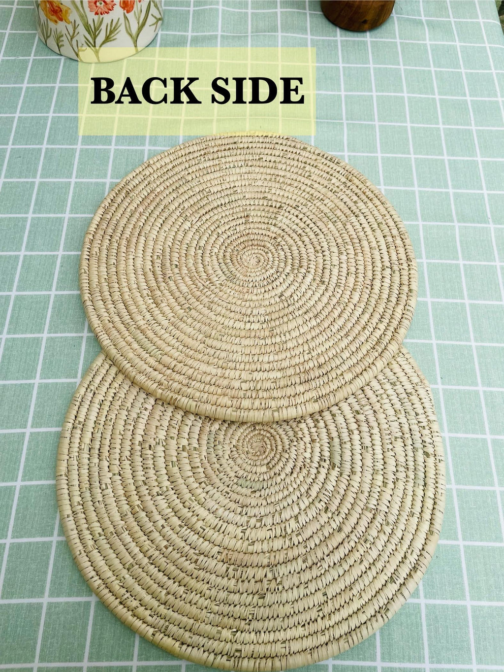 Hand Woven Round Placemats Set 14 in, Boho Placemats For Table, Rustic Woven Placemats, Palm Leaves Eco Friendly Placemat, boho Table Decor