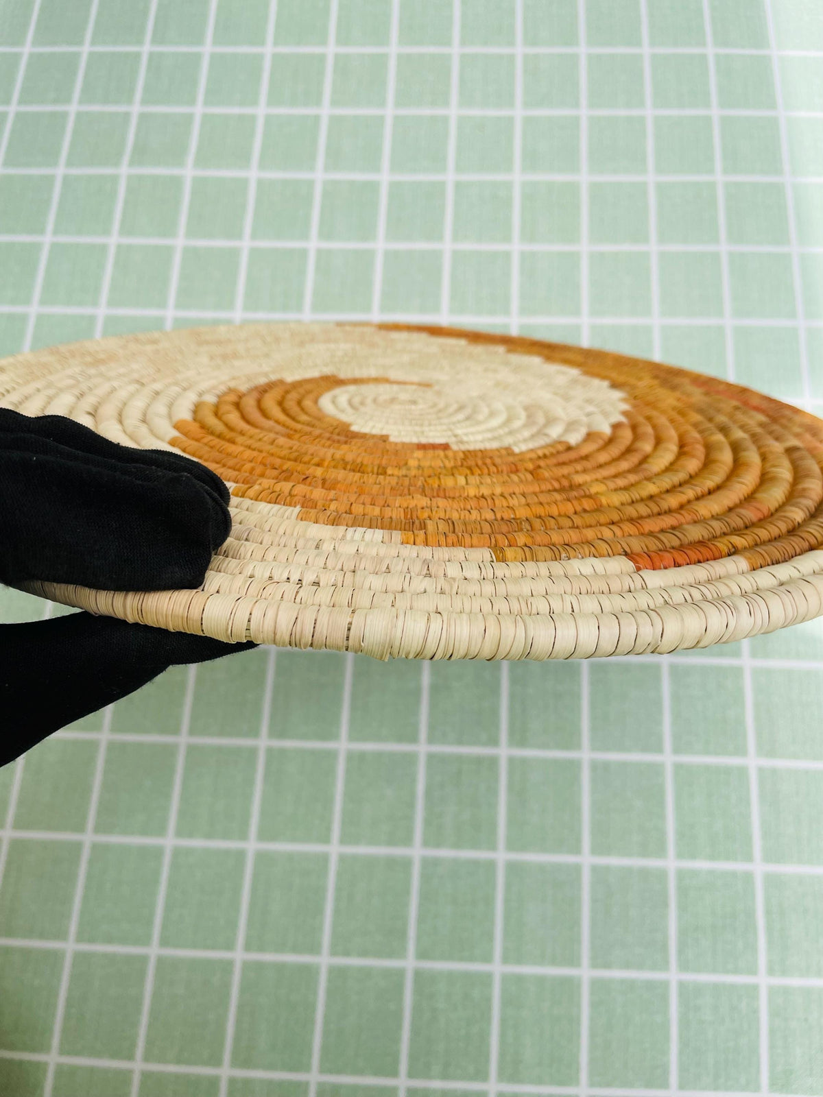 HandWoven Spiral Placemats, Orange Placemats Round, Boho Placemats Set, Eco Friendly Placemats, Rustic Placemat 14 in, Fall Table Decor