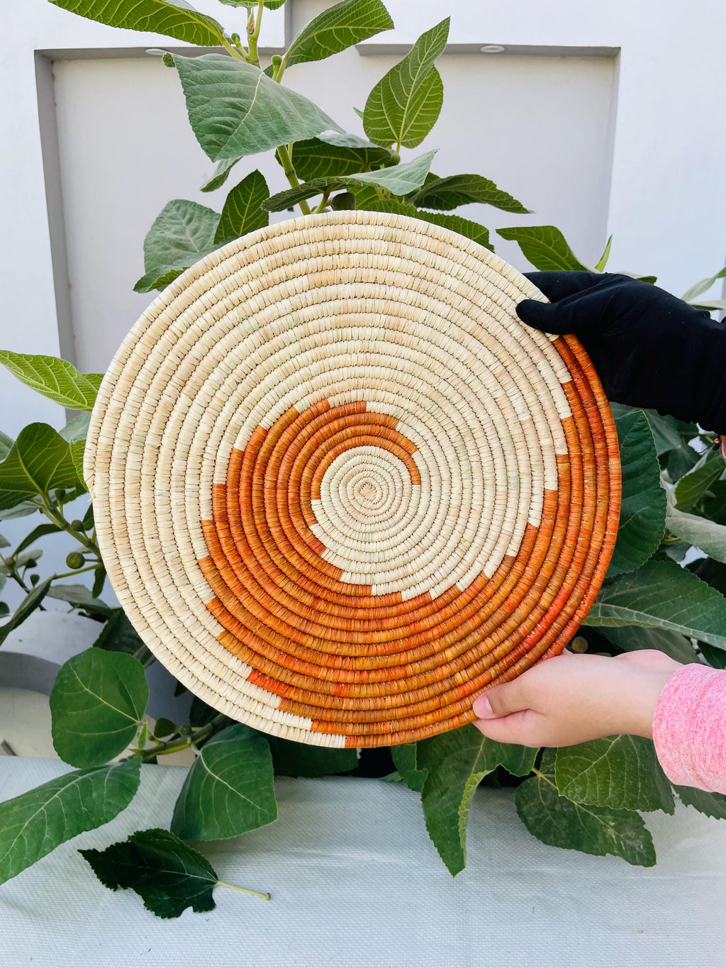 HandWoven Spiral Placemats, Orange Placemats Round, Boho Placemats Set, Eco Friendly Placemats, Rustic Placemat 14 in, Fall Table Decor