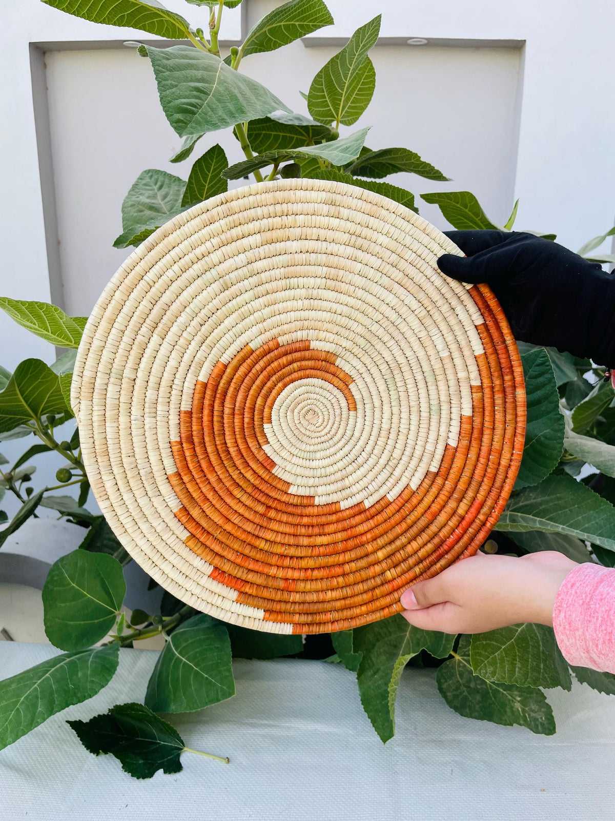HandWoven Spiral Placemats, Orange Placemats Round, Boho Placemats Set, Eco Friendly Placemats, Rustic Placemat 14 in, Fall Table Decor