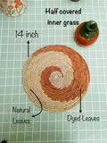 Boho Spiral Placemats with Coasters, Orange Round Placemats, Eco Friendly Woven Straw Placemats, 14 inch Table Mat, Fall Table Decor