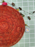 Boho Woven Palm Placemats: Terracotta Rustic Table Decor, 14 inch