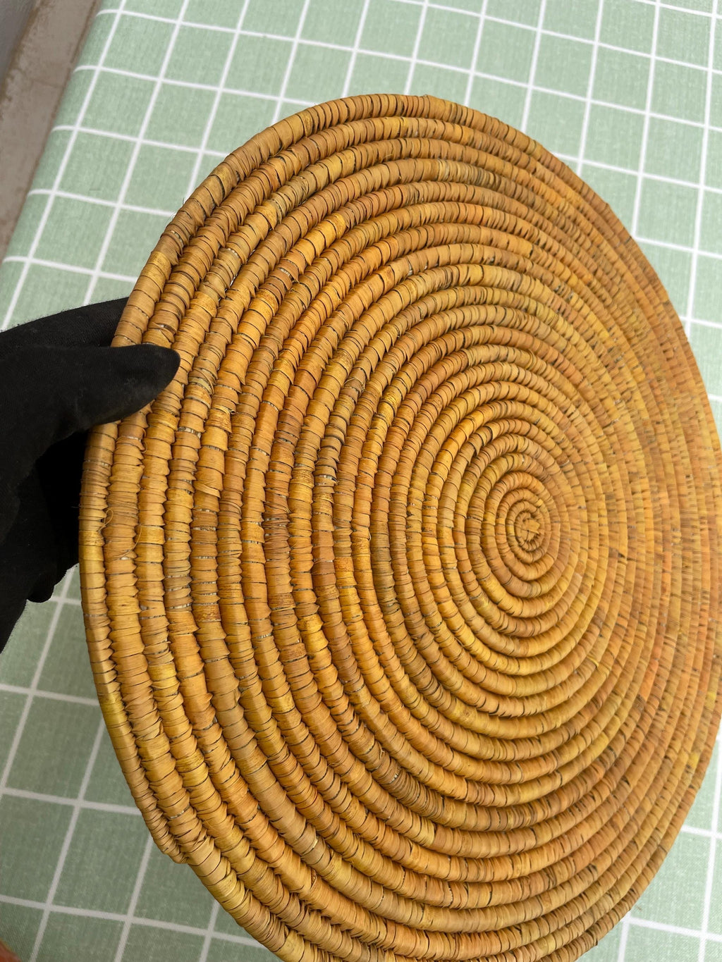 Boho Mustard Palm Leaf Placemats By Suzzi Homes: Round Hand Woven Rustic Thanksgiving Holiday Placemats, Bohemian Wedding Table Setting