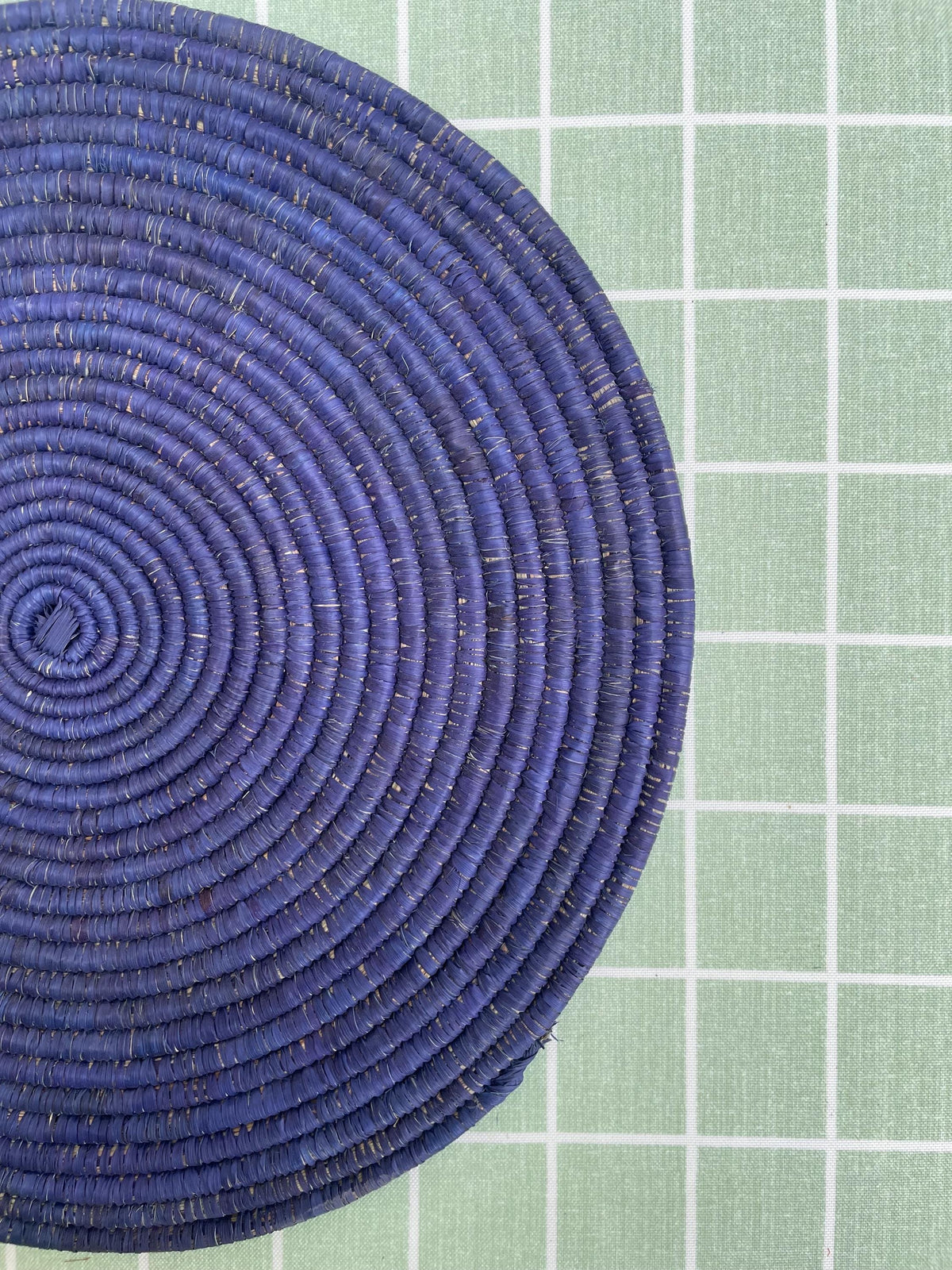 Boho Blue Palm Leaf Placemat Set: Woven Round Table Mat