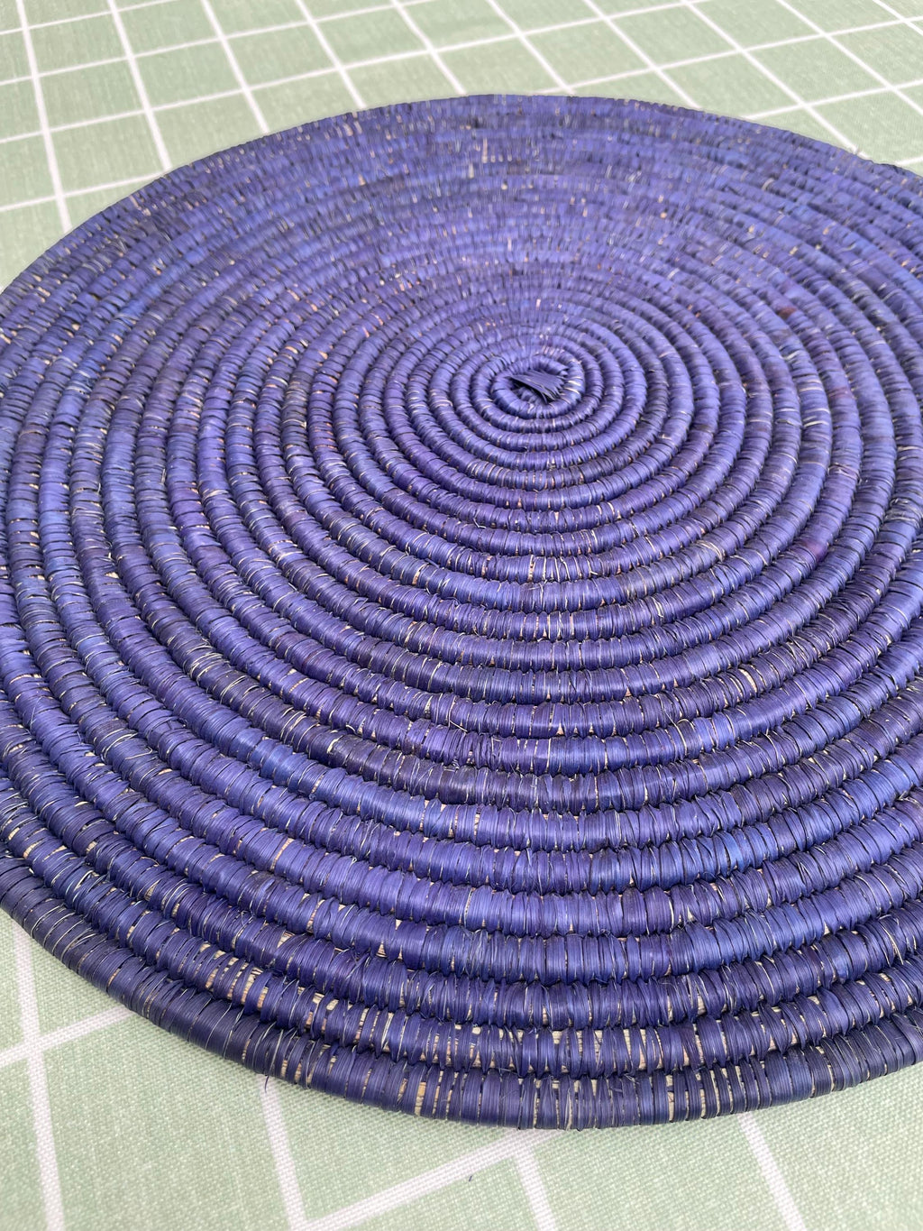 Boho Blue Palm Leaf Placemat Set: Woven Round Table Mat