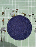 Boho Blue Palm Leaf Placemat Set: Woven Round Table Mat