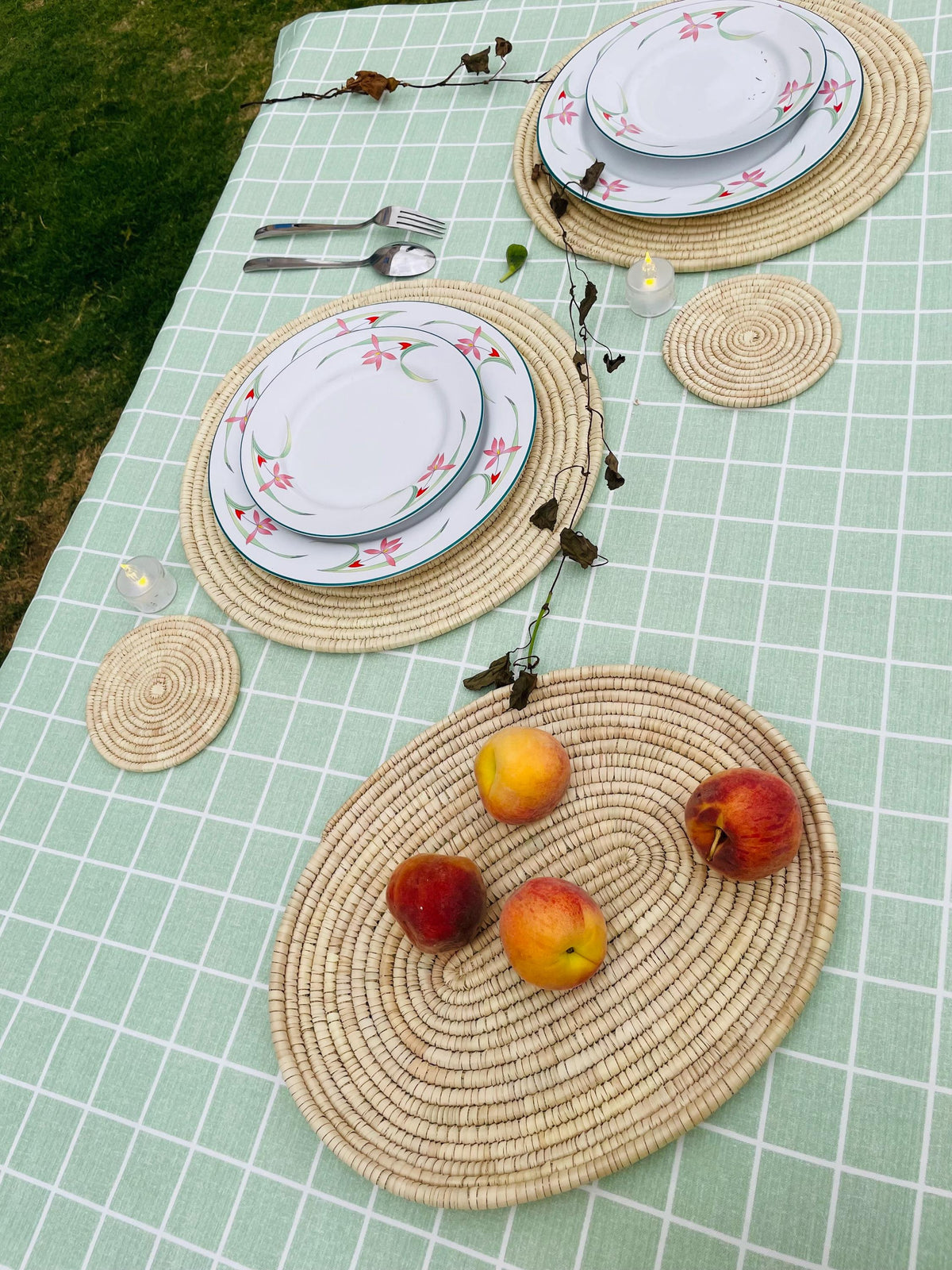 Handmade Woven oval Palm Leaf Tray: Boho Table Decor, Fruit Tray