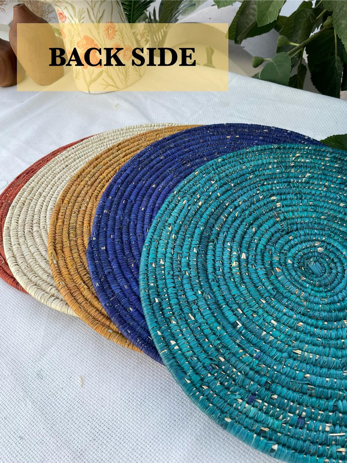 Hand Woven Round Placemat set of 6, Eco Friendly Rustic Wicker Handmade Table Mat, Made With Seagrass & Palm Leaves, Boho Table Decor, 14 in