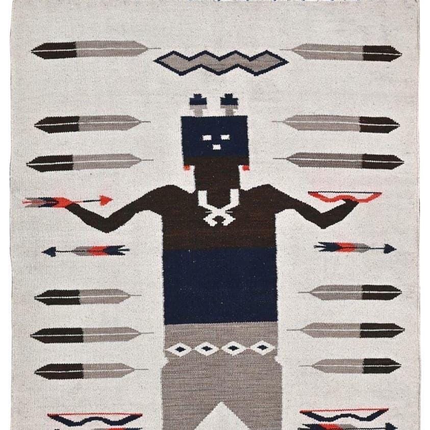 Spirit Of The Arrows native Navajo kilim rug, flatweave kilim dhurrie rug, southwest area yei rug, handmade Navajo wool rug for living room