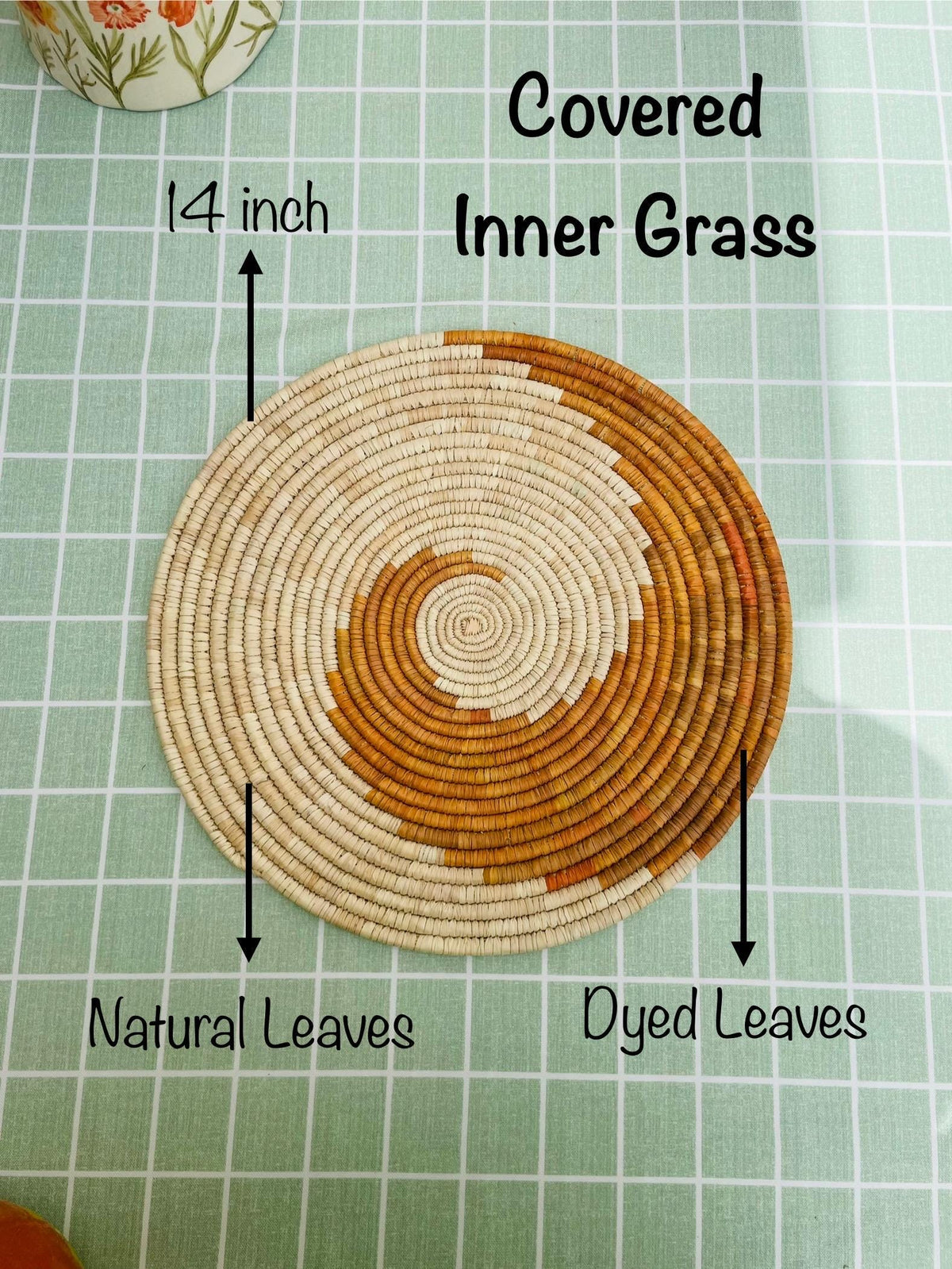 Boho Spiral Placemats with Coasters, Orange Round Placemats, Eco Friendly Woven Straw Placemats, 14 inch Table Mat, Fall Table Decor