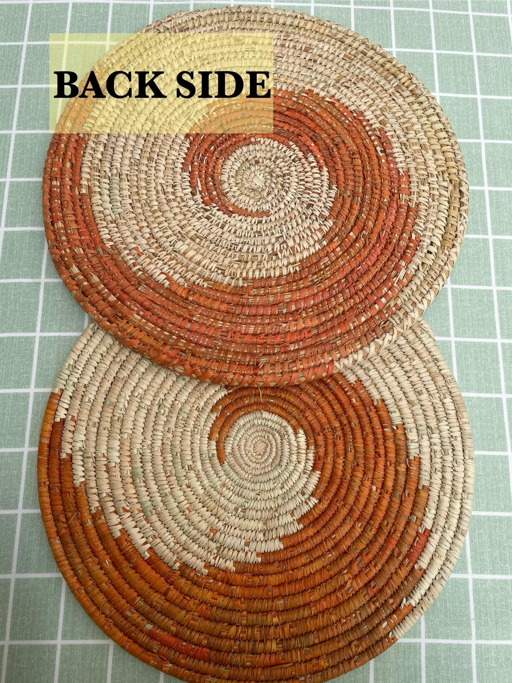 Boho Spiral Placemats with Coasters, Orange Round Placemats, Eco Friendly Woven Straw Placemats, 14 inch Table Mat, Fall Table Decor