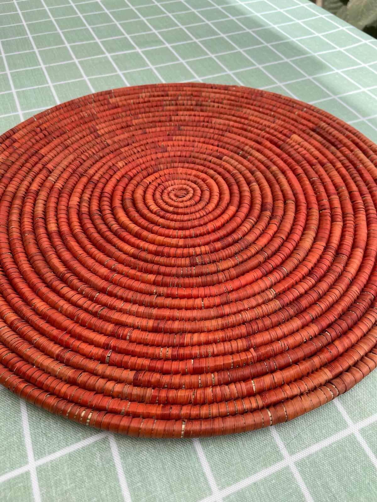 Boho Woven Palm Placemats: Terracotta Rustic Table Decor, 14 inch