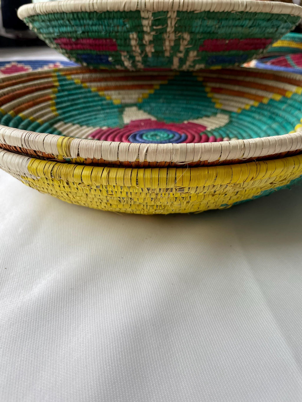 Woven Wall Baskets Set Of 9, Colorful African Hand Woven Basket, Sea Grass Wall Hangings, Boho Wall Basket Art, Handmade Bohemian Wall Decor