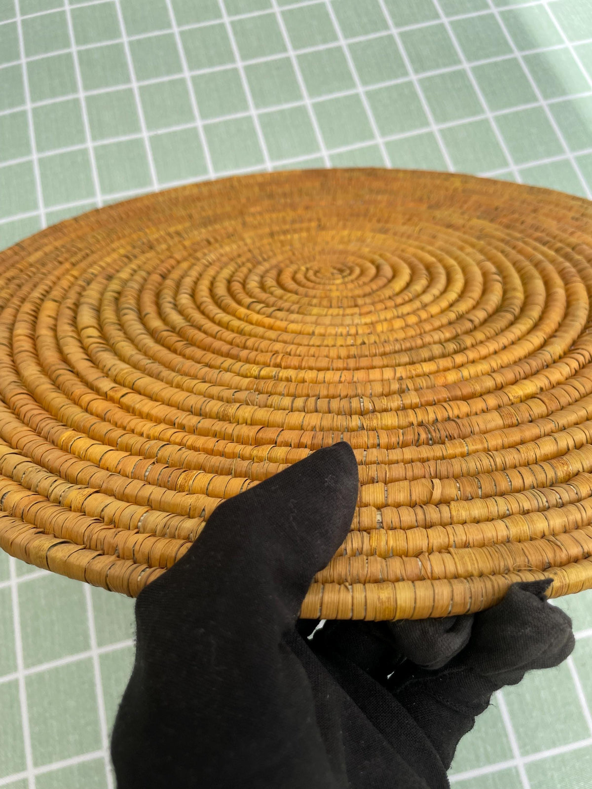 Boho Mustard Palm Leaf Placemats By Suzzi Homes: Round Hand Woven Rustic Thanksgiving Holiday Placemats, Bohemian Wedding Table Setting