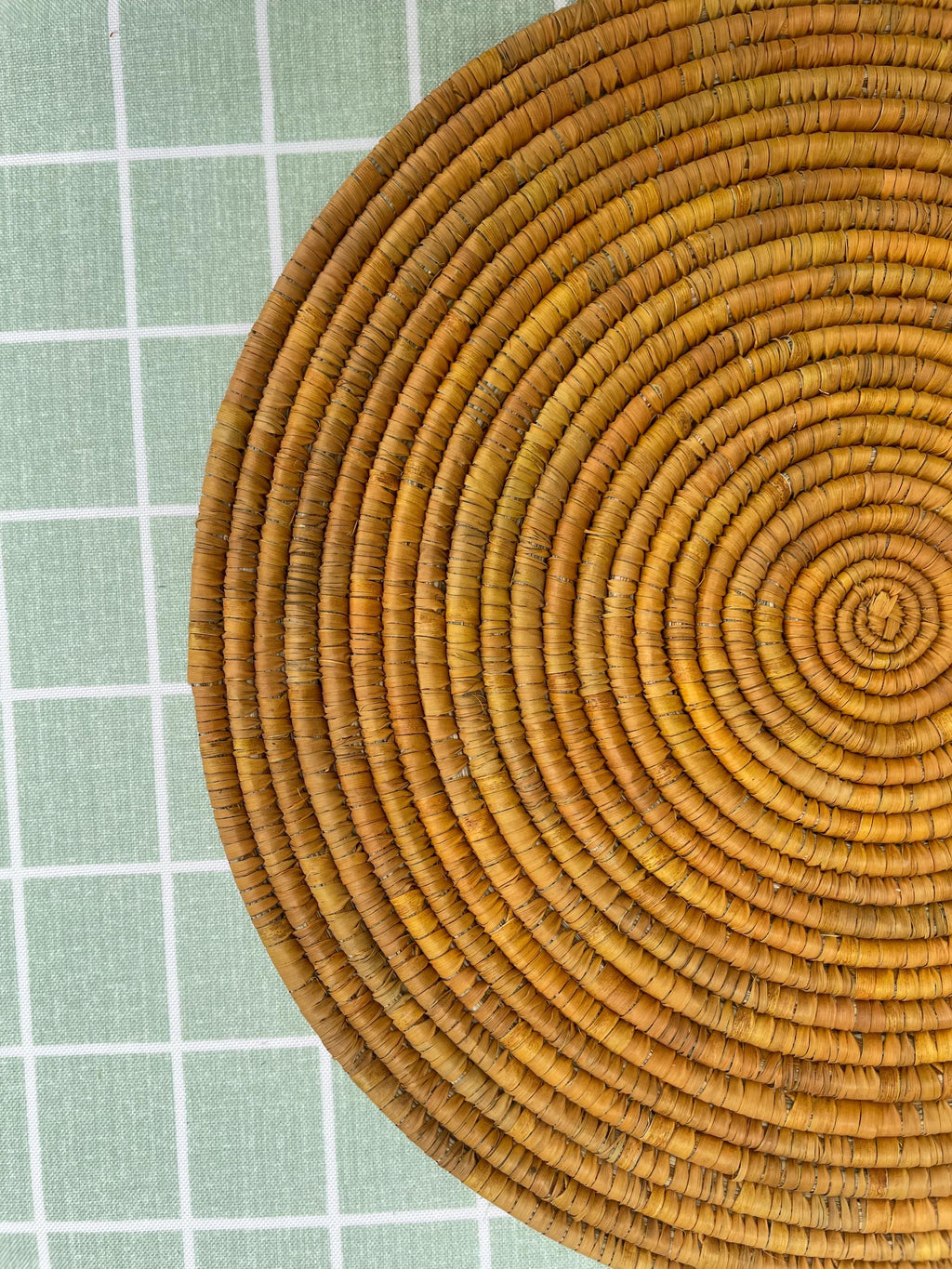 Boho Mustard Palm Leaf Placemats By Suzzi Homes: Round Hand Woven Rustic Thanksgiving Holiday Placemats, Bohemian Wedding Table Setting